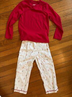 Petite Plume Nutcracker PJ Pants Paired with Red Land’s End PJ Top